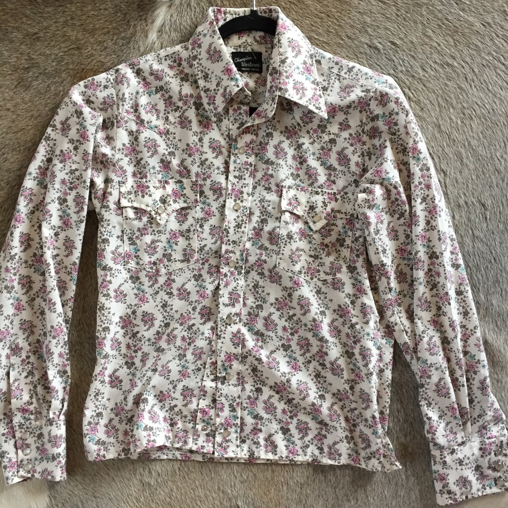 Vintage Pink Floral Western Button Down Blouse